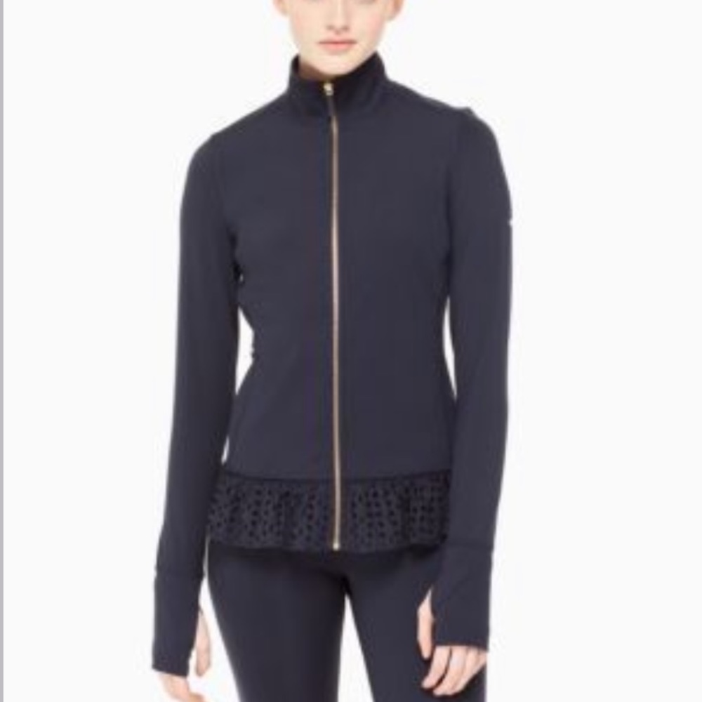 kate spade Navy Blue Ruffle-Hem Zip Jacket - Picture 3 of 7